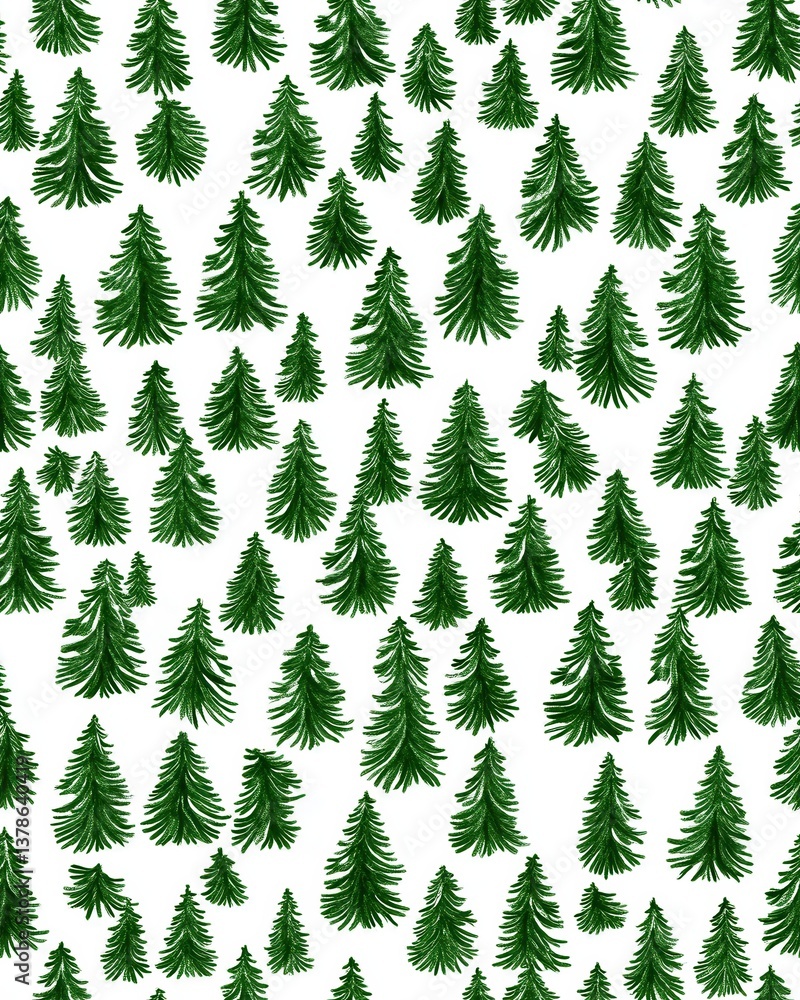Obraz premium A seamless pattern featu numerous meticulously drawn evergreen trees dusted with fresh snow creates a charming winter wonderland aesthetic perfect for holiday designs and