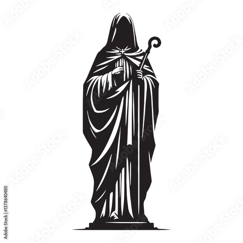 Mythical Gothic saint statue silhouette, an embodiment of heavenly lore - Gothic saint illustration - Gothic saint vector - Gothic silhouette

