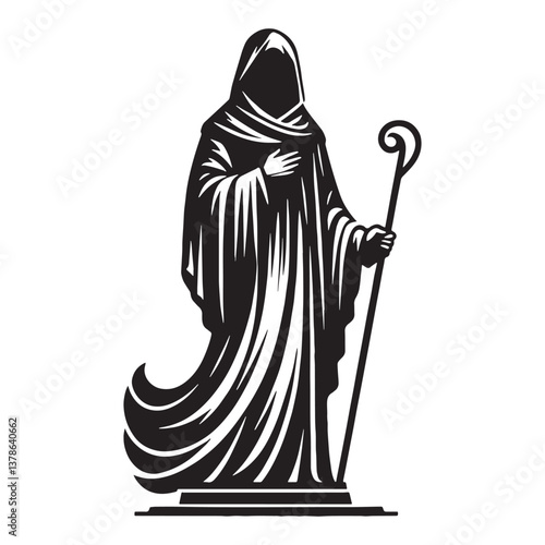 Enigmatic Gothic saint statue silhouette, shrouded in mysticism - Gothic saint illustration - Gothic saint vector - Gothic silhouette

