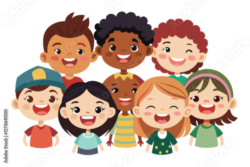 Happy Multicultural Children Faces Smiling on White Background