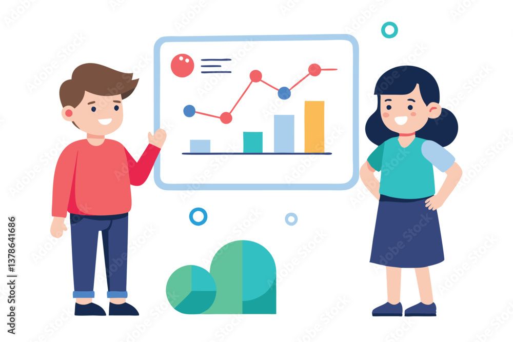 Man and Woman with Display on White Background in Flat Design Style Man and Woman with Display on White Background in Flat Design Style