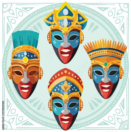 Vector tribal mask set ethnic traditional face art culture illustration decorative design masks