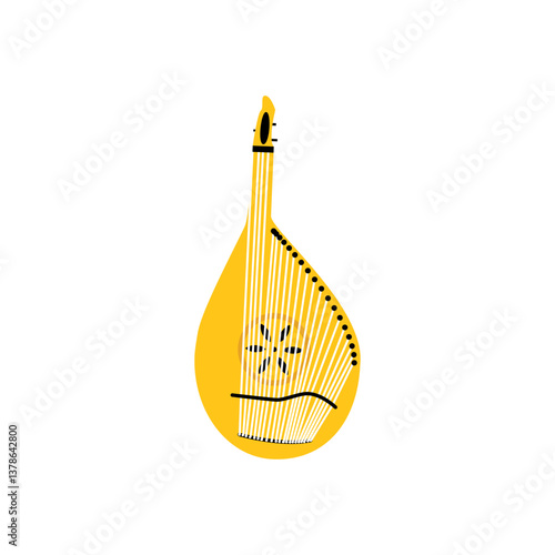 Traditional Ukrainian Bandura String Musical Instrument. Vector Illustration of Arts Music Festival Object Isolated over White Background.