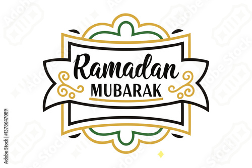 Ramadan Mubarak Design in Black, Gold, Green, and White on a White Background