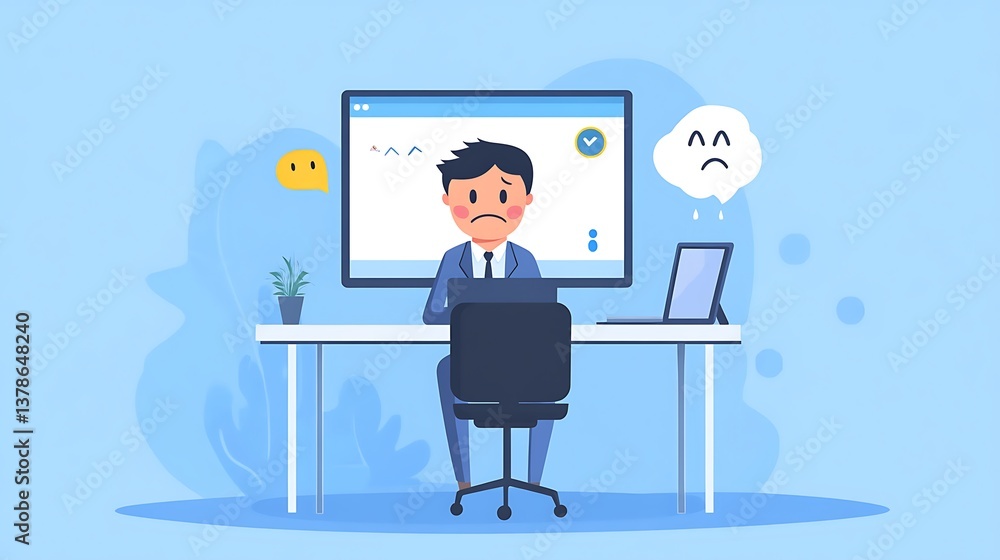 Customer Experience dissatisfied Concept, Unhappy Professionalman with Sadness Emotion Face on virtual screen, Bad review, bad service dislike bad quality, low rating, social media not good. Customer Experience dissatisfied Concept, Unhappy Professionalman with Sadness Emotion Face on virtual screen, Bad review, bad service dislike bad quality, low rating, social media not good.