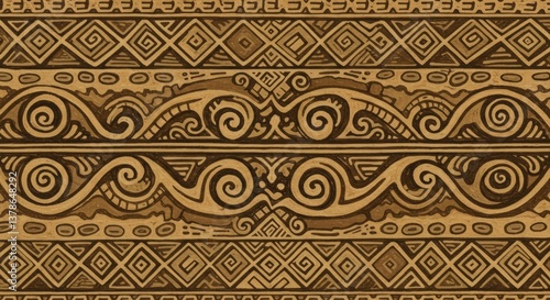 Pacific Islander Tapa Cloth-Inspired Background with Hand-Carved Patterns