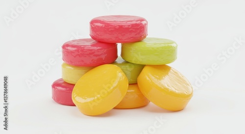 Colorful Round Objects Stacked on White Background
