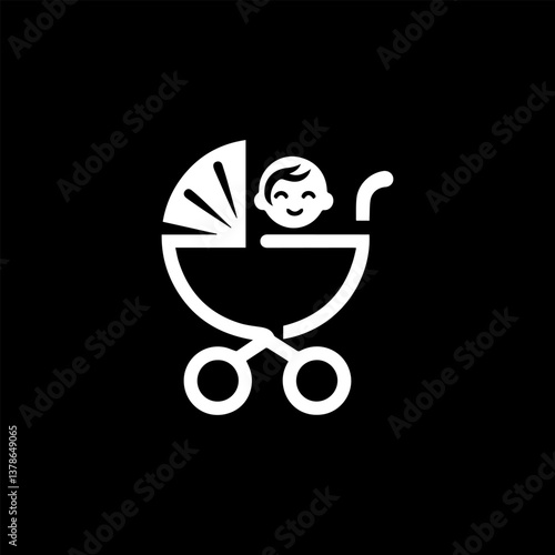 Modern minimalist baby stroller logo vector illustration in outline style