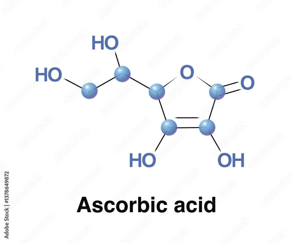Ascorbic Acid Vector Structure. Hexuronic Acid Organic Compound With formula C6H8O6 Ascorbic Acid Vector Structure. Hexuronic Acid Organic Compound With formula C6H8O6