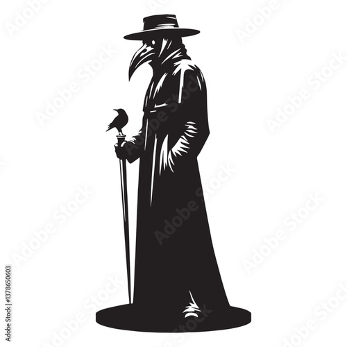 Celestial Gothic Plague Doctor Statue silhouette, a symbol of divine punishment - Plague Doctor illustration - Plague Doctor vector - Gothic silhouette

