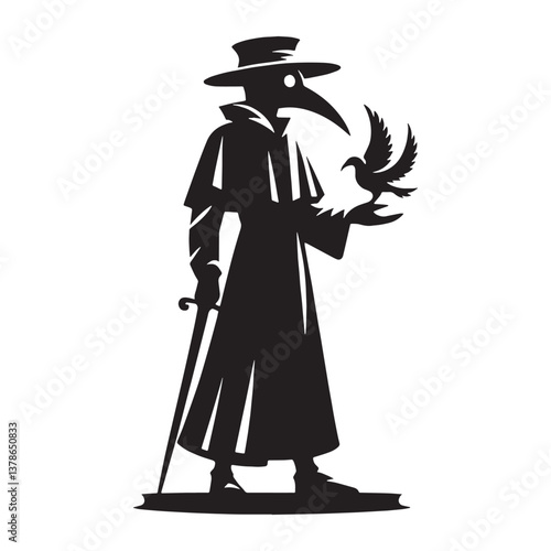 Mythical Gothic Plague Doctor Statue silhouette, an embodiment of lost history - Plague Doctor illustration - Plague Doctor vector - Gothic silhouette

