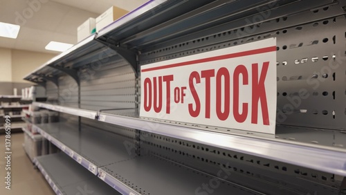 This wide shot captures an empty product shelf marked with an 