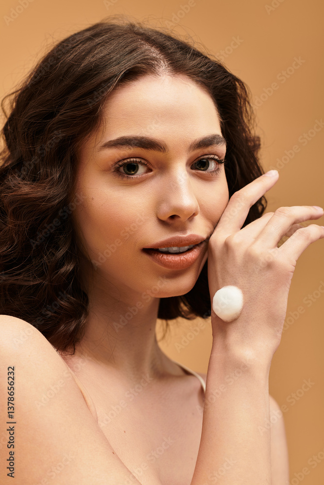 Showcasing a youthful beauty routine with braces in a stylish studio setting Showcasing a youthful beauty routine with braces in a stylish studio setting