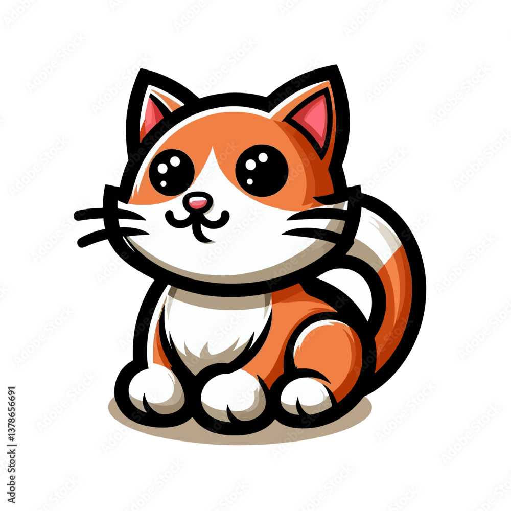 Obraz premium 白い背景にカートゥーン猫のロゴ、EPS10形式のベクターイラストのエンブレム、ブランディングやデザインに最適。