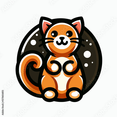 Logotipo de gato caricatura sobre fondo blanco, emblema en ilustración vectorial formato EPS10, perfecto para branding y diseño.