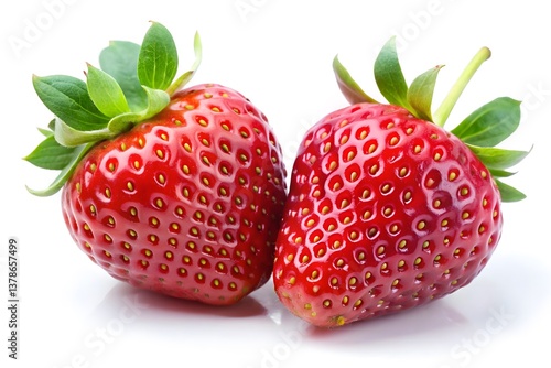 Fresh ripe strawberry isolated on a white background with green leaf