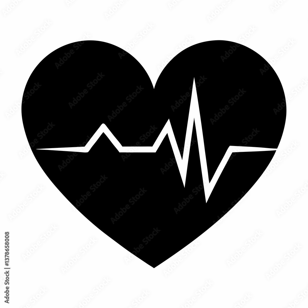 Subtle Heartbeat Line Art in Black Vector Style Subtle Heartbeat Line Art in Black Vector Style