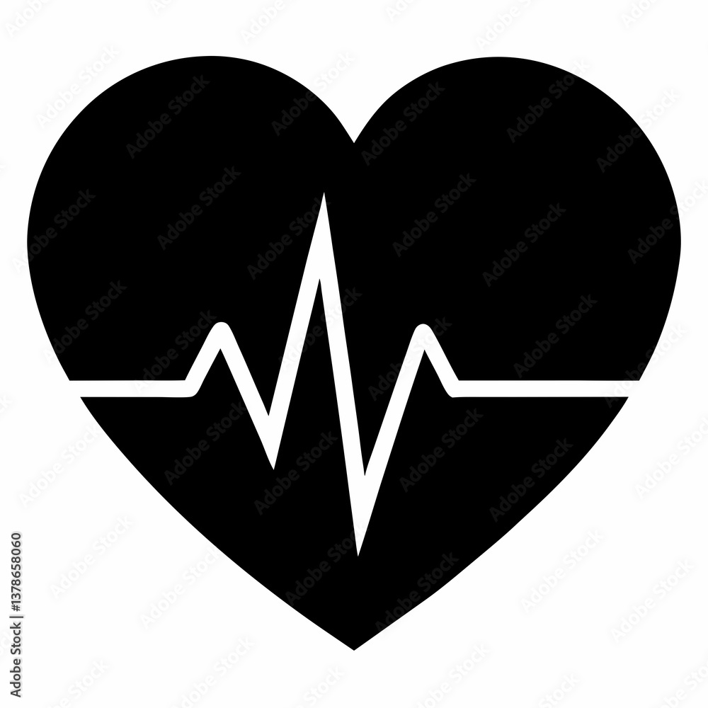 Subtle Heartbeat Line Art in Black Vector Style Subtle Heartbeat Line Art in Black Vector Style