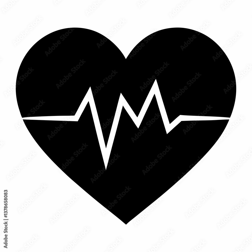 Subtle Heartbeat Line Art in Black Vector Style Subtle Heartbeat Line Art in Black Vector Style