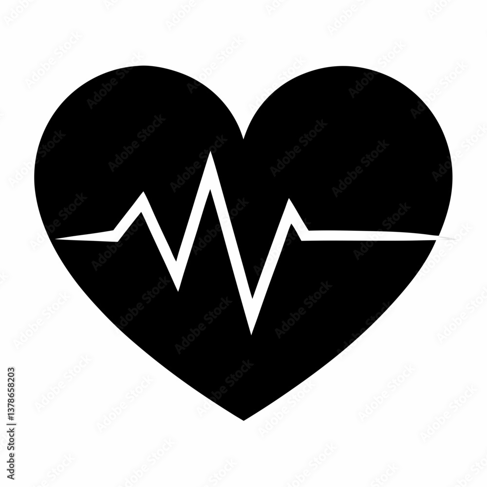 Subtle Heartbeat Line Art in Black Vector Style Subtle Heartbeat Line Art in Black Vector Style