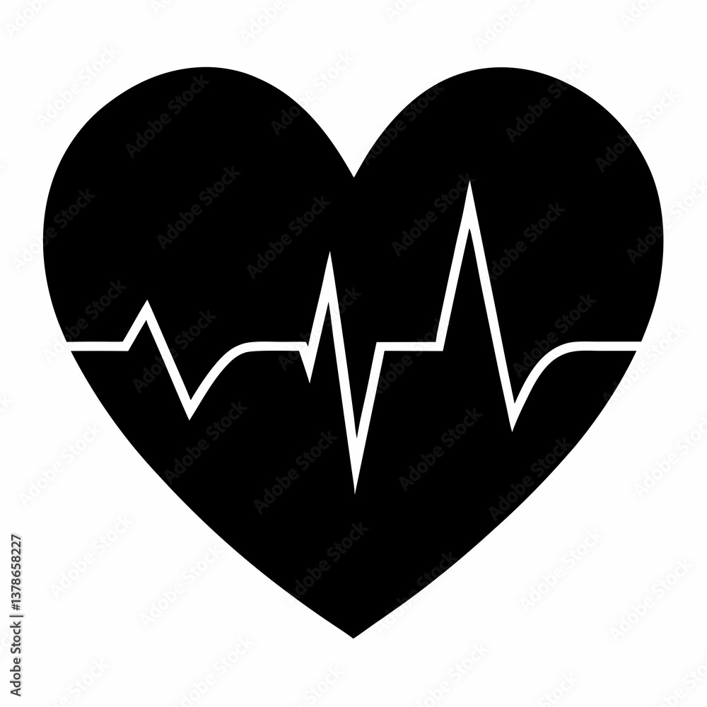 Subtle Heartbeat Line Art in Black Vector Style Subtle Heartbeat Line Art in Black Vector Style