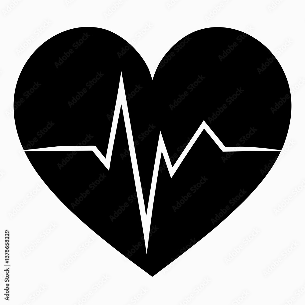 Subtle Heartbeat Line Art in Black Vector Style Subtle Heartbeat Line Art in Black Vector Style