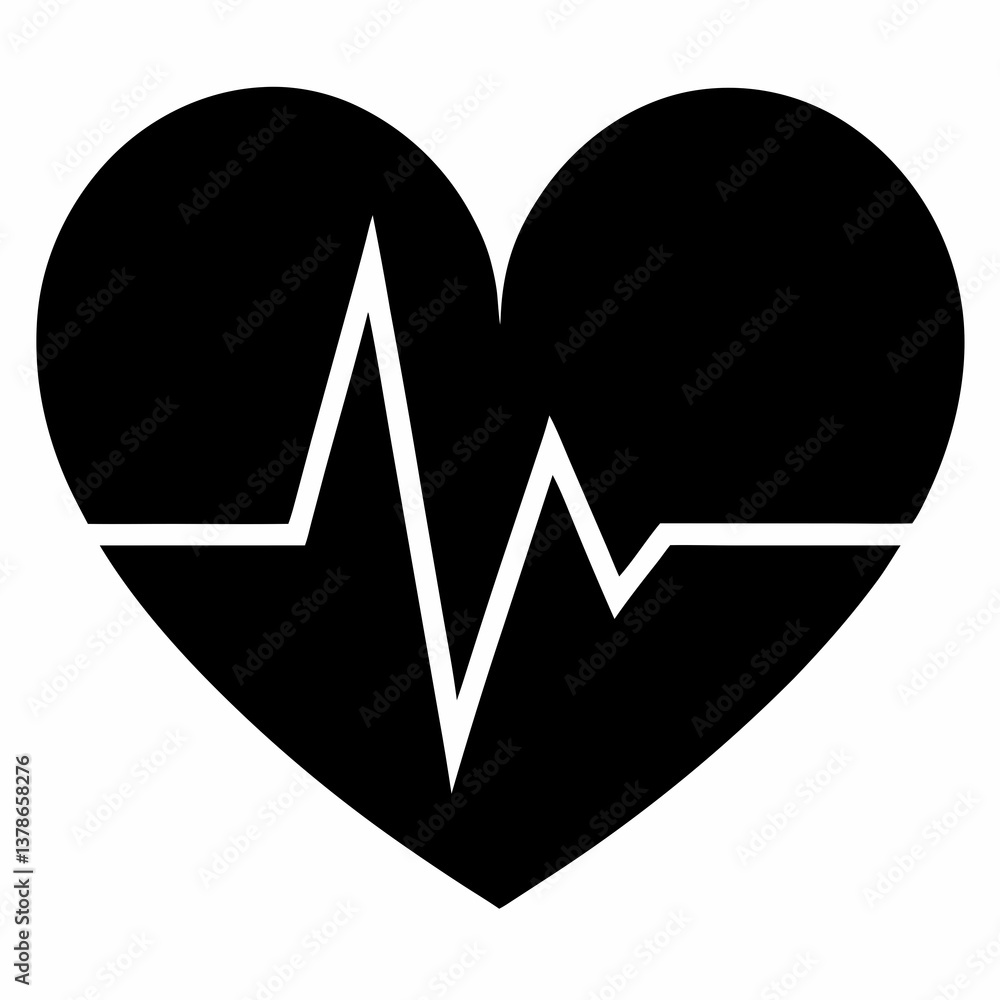 Subtle Heartbeat Line Art in Black Vector Style Subtle Heartbeat Line Art in Black Vector Style