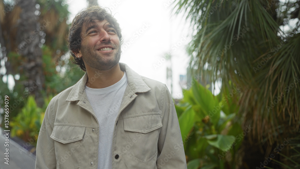 Young man smiling in an urban park setting surrounded by lush greenery and street elements, showcasing a relaxed vibe and attractive appearance. Young man smiling in an urban park setting surrounded by lush greenery and street elements, showcasing a relaxed vibe and attractive appearance.