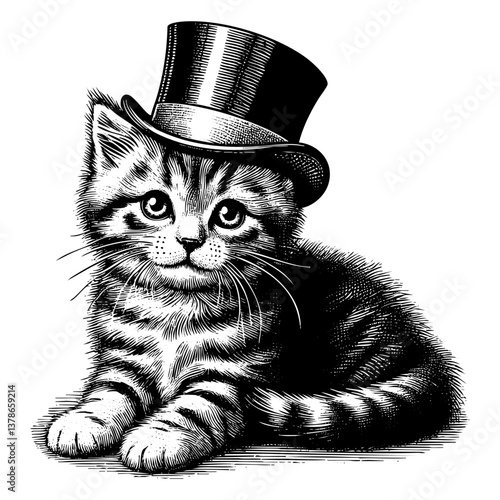 Cat wear gentleman suit engraving black and white outline. Scratch board imitation.  illustrated in vintage line art style on a white background.
