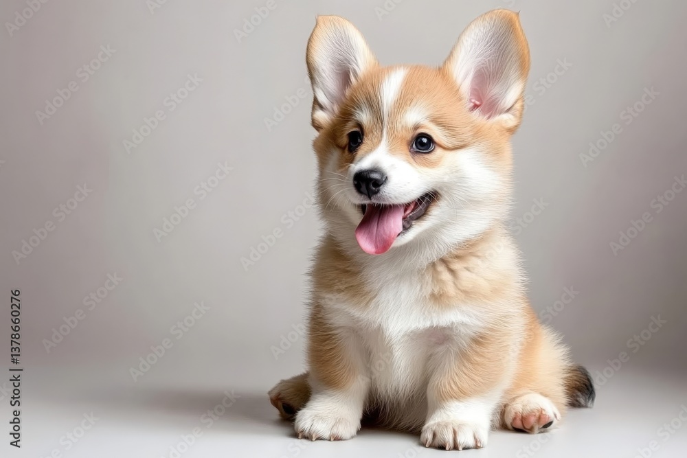 Playful corgi puppy sitting on white background with tongue out Playful corgi puppy sitting on white background with tongue out