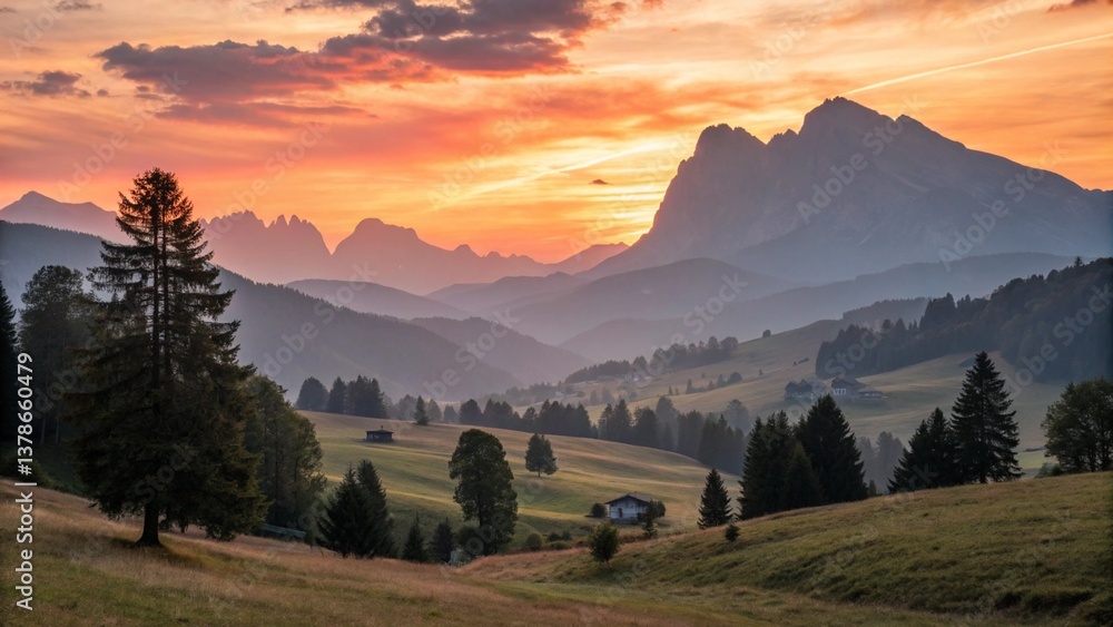 Naklejka premium sunset-in-the-mountain-valley-- (1)