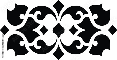Decorative Black Abstract Border with Floral Elements and Diamond Shapes Art