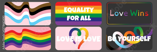 Set of vector illustrations of LGBT Pride symbols. Cards. Elements for design, website, printing, typography. Vector graphics.