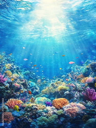 Wallpaper Mural Exploring Underwater Coral Reef with Fish and Sun Rays Shining Through Torontodigital.ca