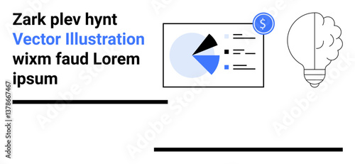 Pie chart and financial elements on a screen paired with a lightbulb symbolizing creativity. Ideal for analytics, business growth, creativity, financial projections, presentations, strategy, simple