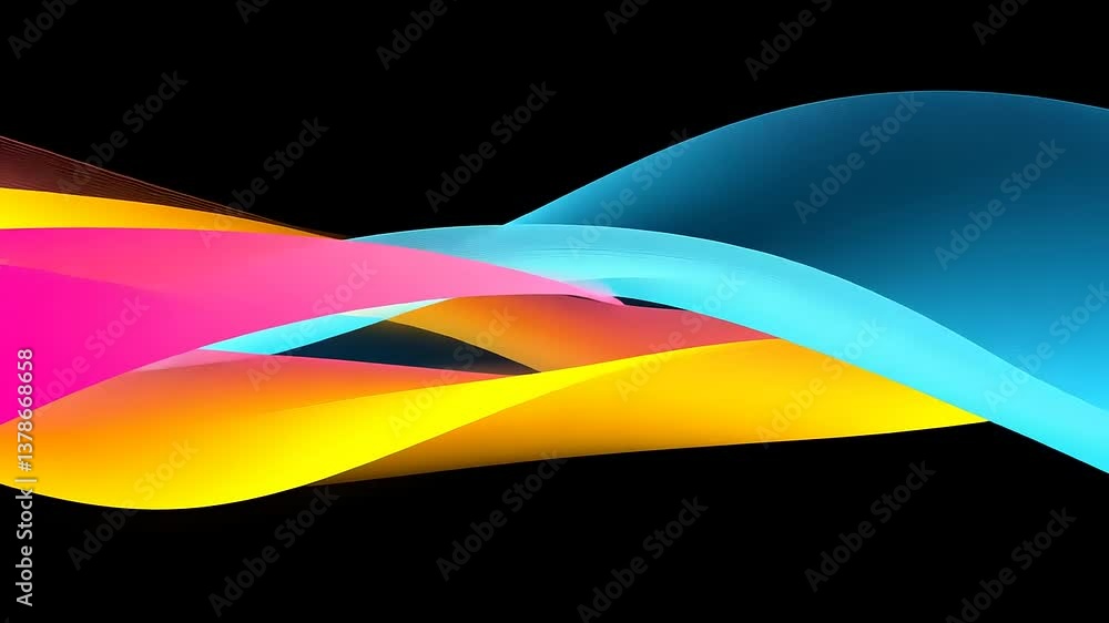 Abstract flowing waves in vibrant colors of blue, pink, and yellow on a dark background Abstract flowing waves in vibrant colors of blue, pink, and yellow on a dark background