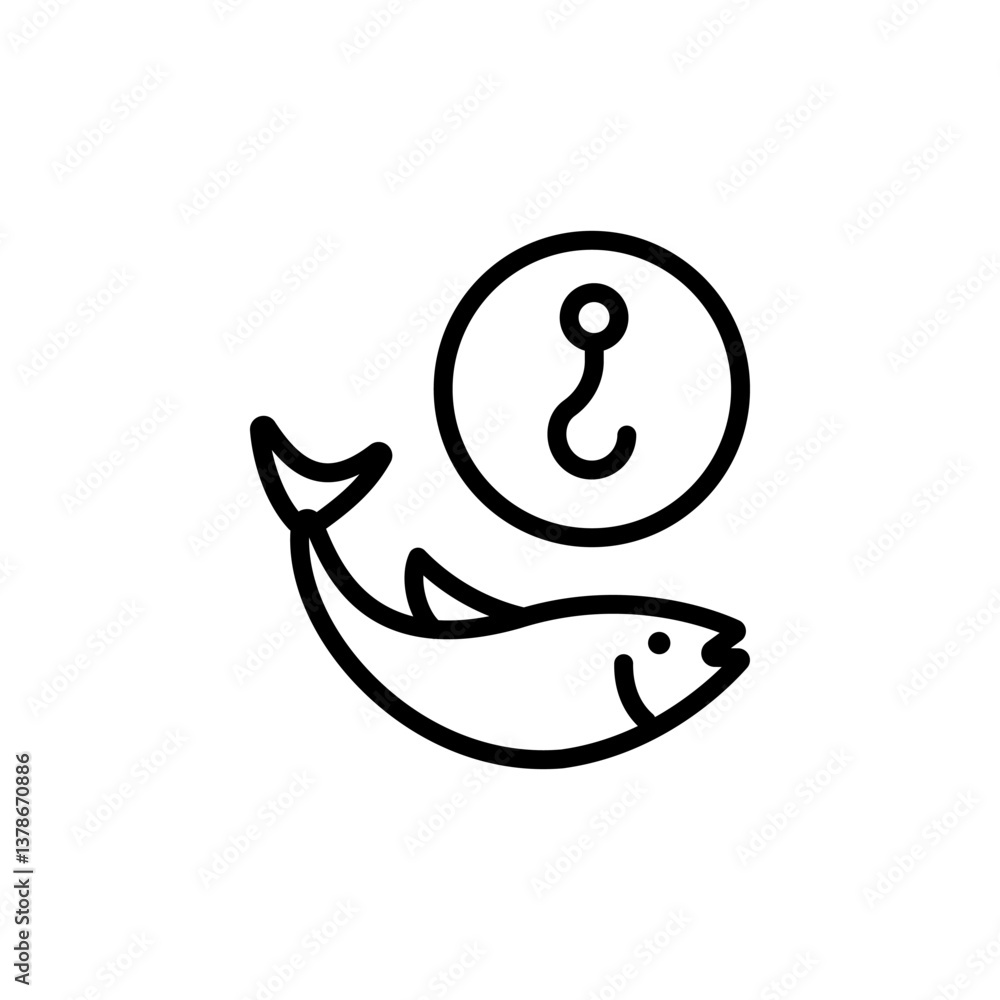 Obraz premium Fishing Outline Icon. Fish Line Sign. Vector Illustration. Isolated on White Background.