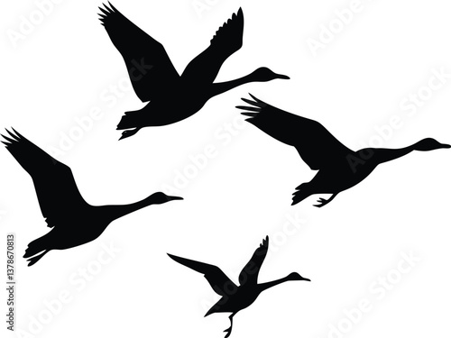 Flying Geese Silhouettes Graceful Avian Movement on Transparent Background