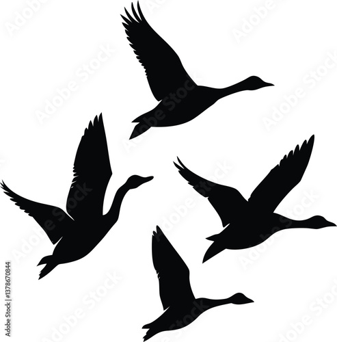 Flying Geese Silhouettes Group, Wildlife Bird Migration on Transparent Background