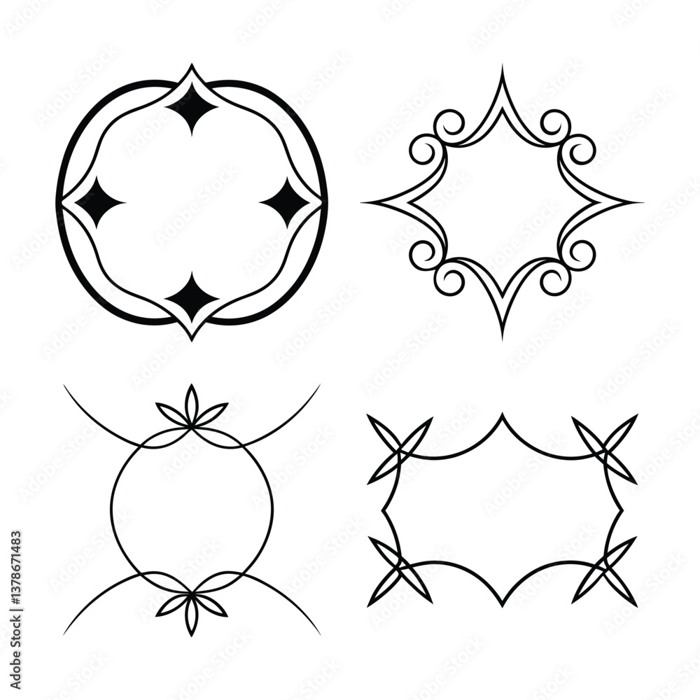Fototapeta premium Vintage vector set of floral ornament design elements and frames
