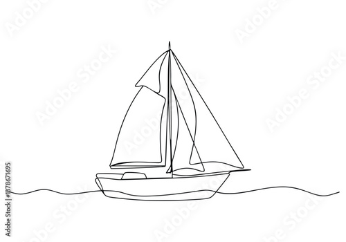 Continuous line drawing of a sailboat in a minimalist and artistic single-line sketch style
