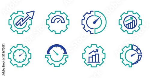 Engine performance icon set. Speedometer, tachometer icon set. Performance concept on white background. vector stock.