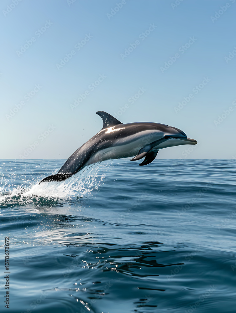 Fototapeta premium Dolphin jumping out of the water on a sunny day