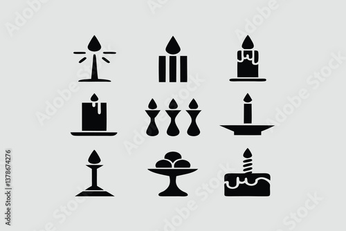 Minimal Black Paraffin Candle Icon Silhouette, Relaxing Aroma Candlelight Decoration Vector.