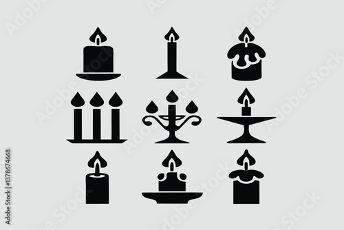 Minimal Black Paraffin Candle Icon Silhouette, Relaxing Aroma Candlelight Decoration Vector.