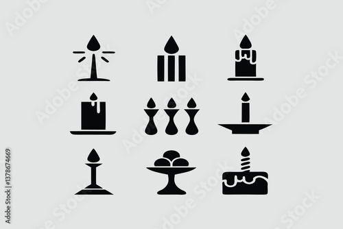 Minimal Black Paraffin Candle Icon Silhouette, Relaxing Aroma Candlelight Decoration Vector.