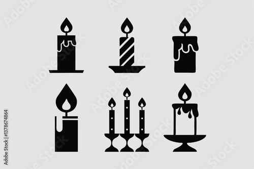 Minimal Black Paraffin Candle Icon Silhouette, Relaxing Aroma Candlelight Decoration Vector.