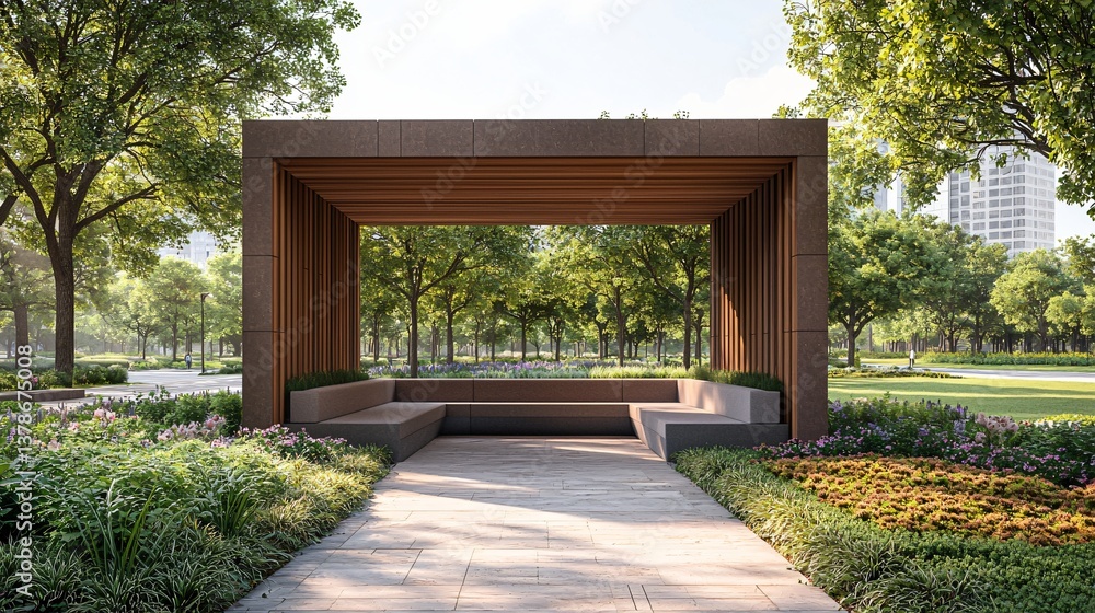 Fototapeta premium Serene Park Pavilion Peaceful Urban Oasis of excellence in splendor beyond compare with grace.
