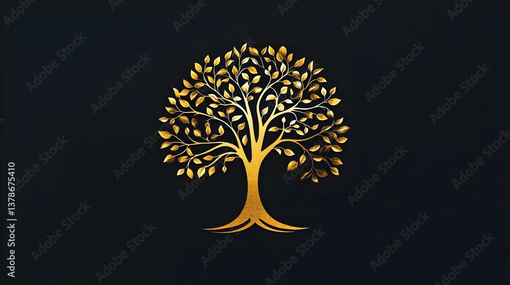 Naklejka premium luxurious gold tree logo. represents growth, stability, nature, and prosperity. ideal for eco-friendly brands, luxury wellness products, financial services, or sustainable businesses.