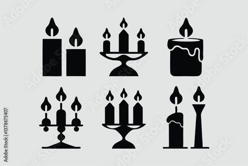 Minimal Black Paraffin Candle Icon Silhouette, Relaxing Aroma Candlelight Decoration Vector.